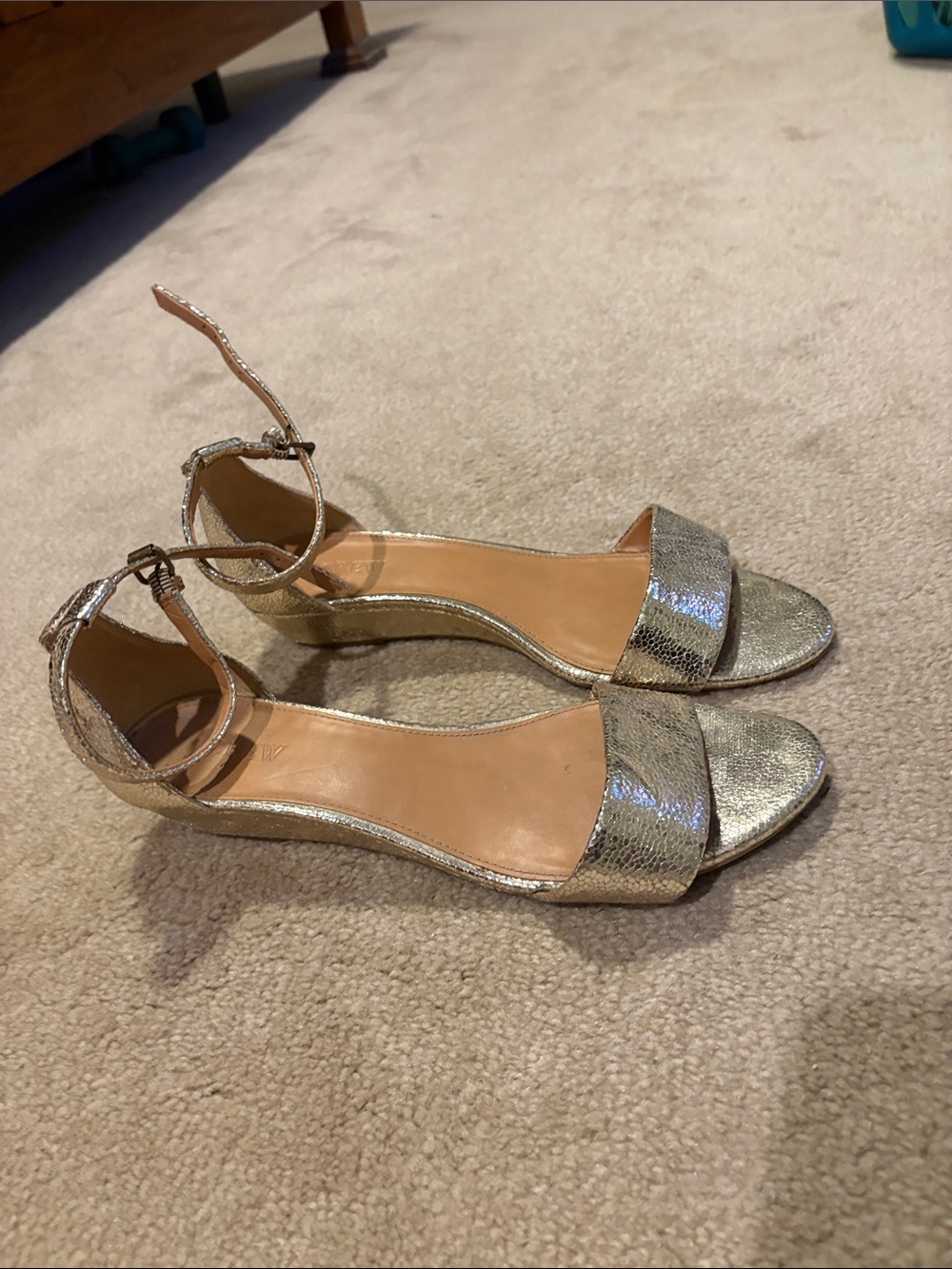 J.Crew Gold Ankle-Strap Low Block Heel Sandals - Women